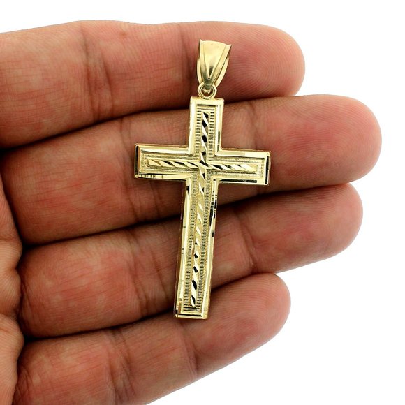 JewelzKing Other - Real 10K Yellow Gold Large Diamond Cut Cross Pendant